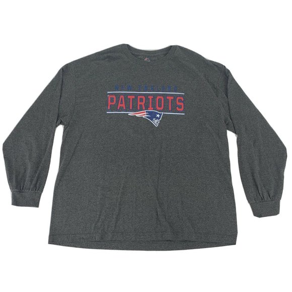 Men's Majestic NFL New England Patriots Long Sleeve T-Shirt‎ Gray 2XL - Picture 1 of 11